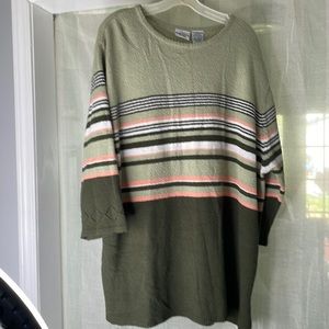 Bobby Brooks 26/28,W 100% acrylic women’s green, white and peach striped sweater